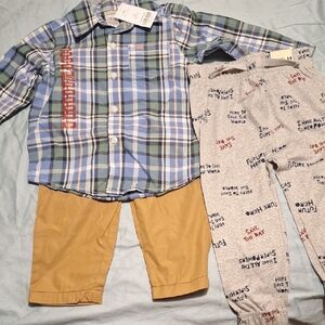 Plaid Blue and Tan Kids Cute Pant Suit Set And 1 Pair Kick Back Pants